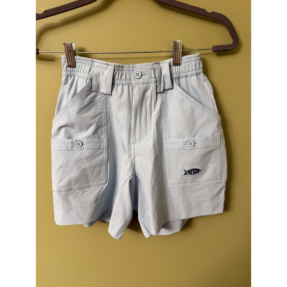 AFTCO Kids Original Fishing Shorts Light Blue Size 26 10/12yr Utility Cargo